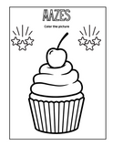 Cake and Sweets Activity Pages Instant Digital Download - 26 maze, word search, word scramble, dot to dot and coloring pages 8 1/2" x 11"